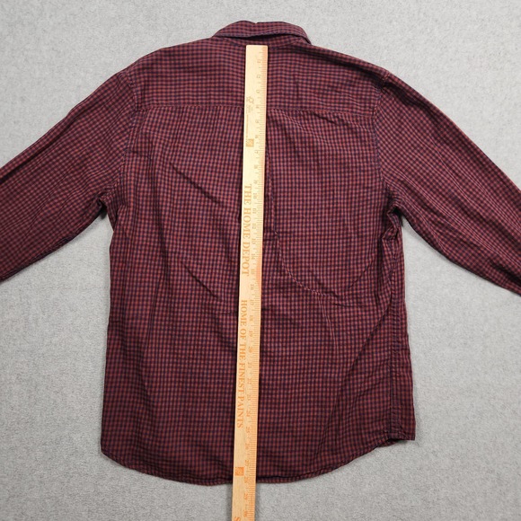 Marine Layer Shirt Mens Medium Red Blue Plaid Stretch Pocket Outdoors Huckberry - Picture 8 of 11